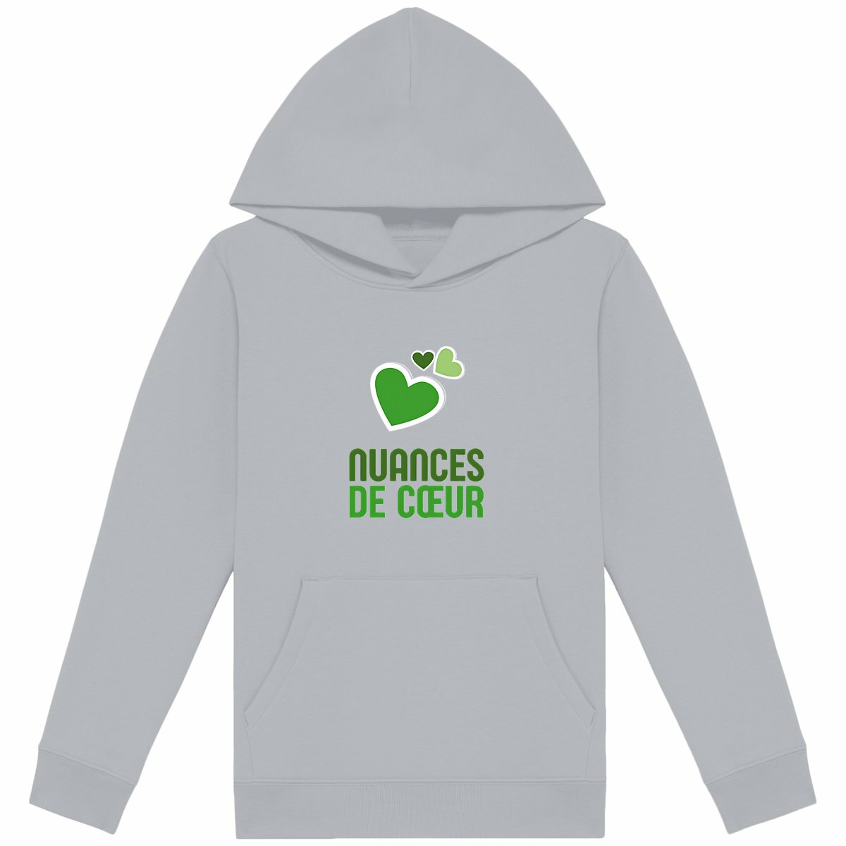 Sweat à capuche Léger Enfant - Douceur des Coeurs Verts - face_gris