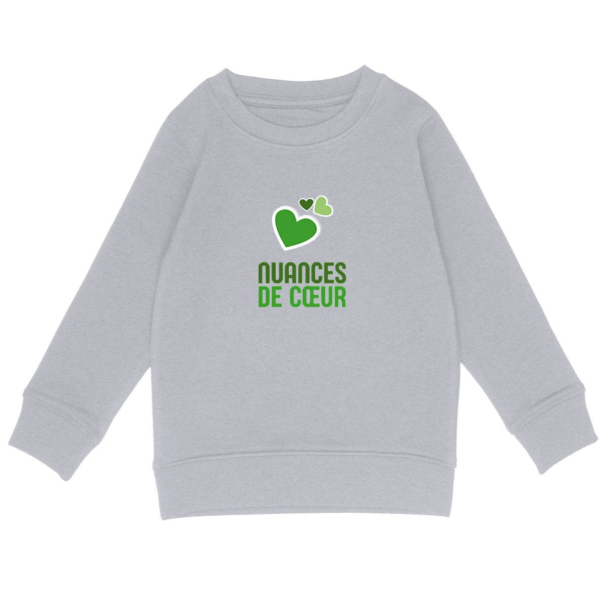 Sweat-shirt Léger Enfant - Nuances de Coeurs Verts - face_gris