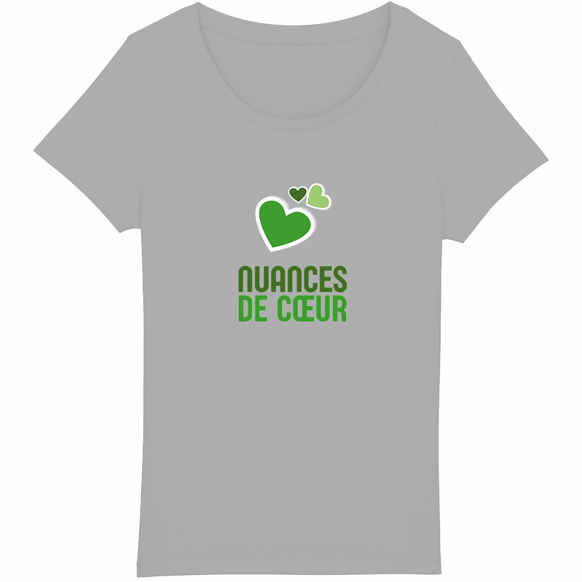 T-shirt Femme Léger - Nuances de Coeurs Verts pour un Style Unique - face_gris