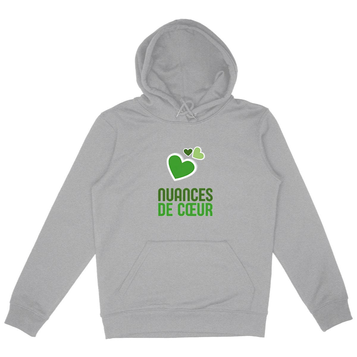 Sweat à capuche Epais Unisexe : Nuances de Cœurs Verts - face_gris