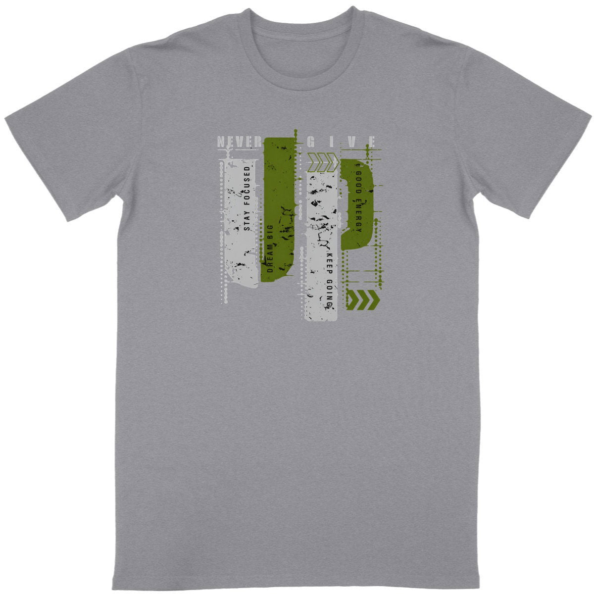 T-shirt Unisexe Classique en Gris et Vert Olive - face_gris