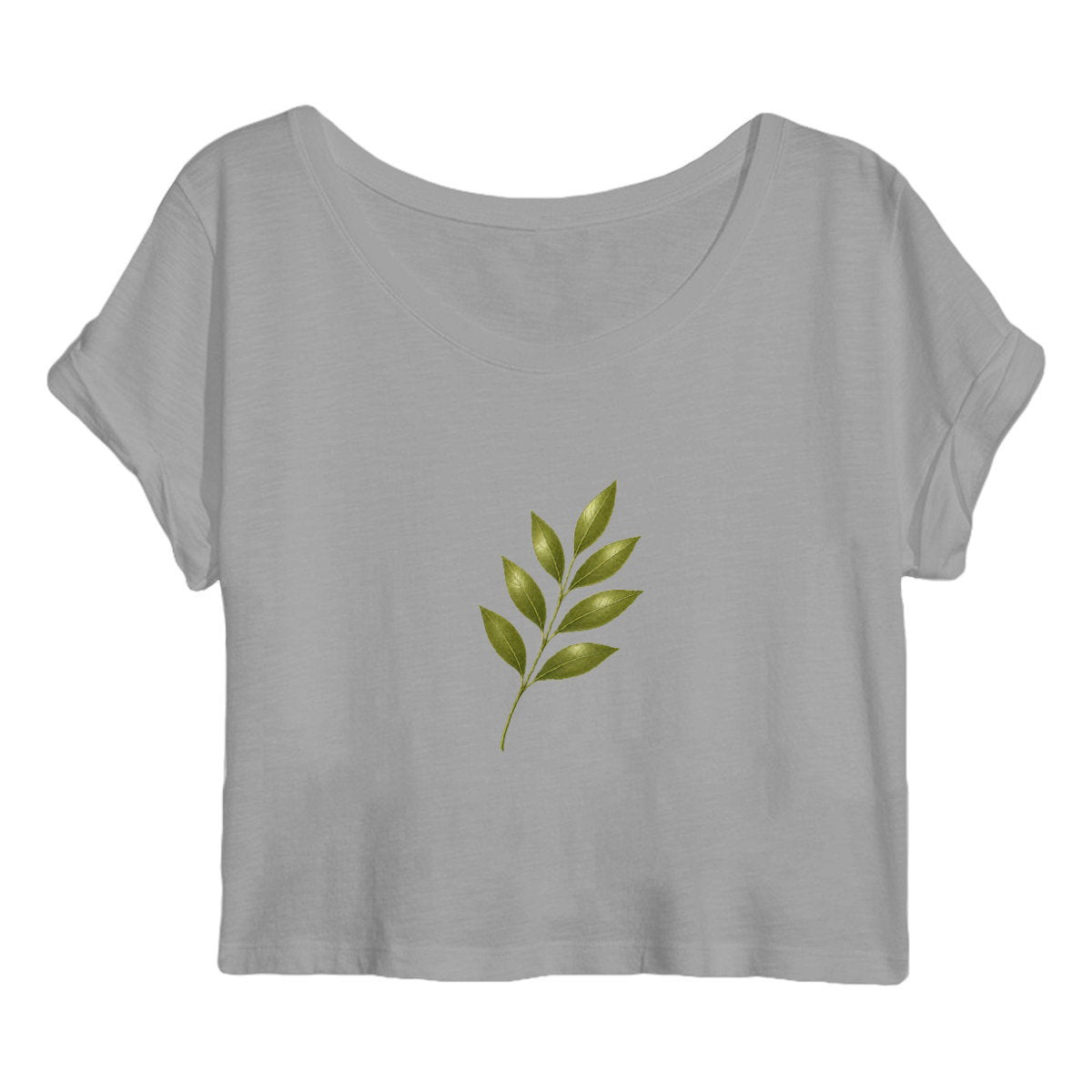 Crop top Femme - Élégance Naturelle avec Tige et Feuilles Vertes - face_gris