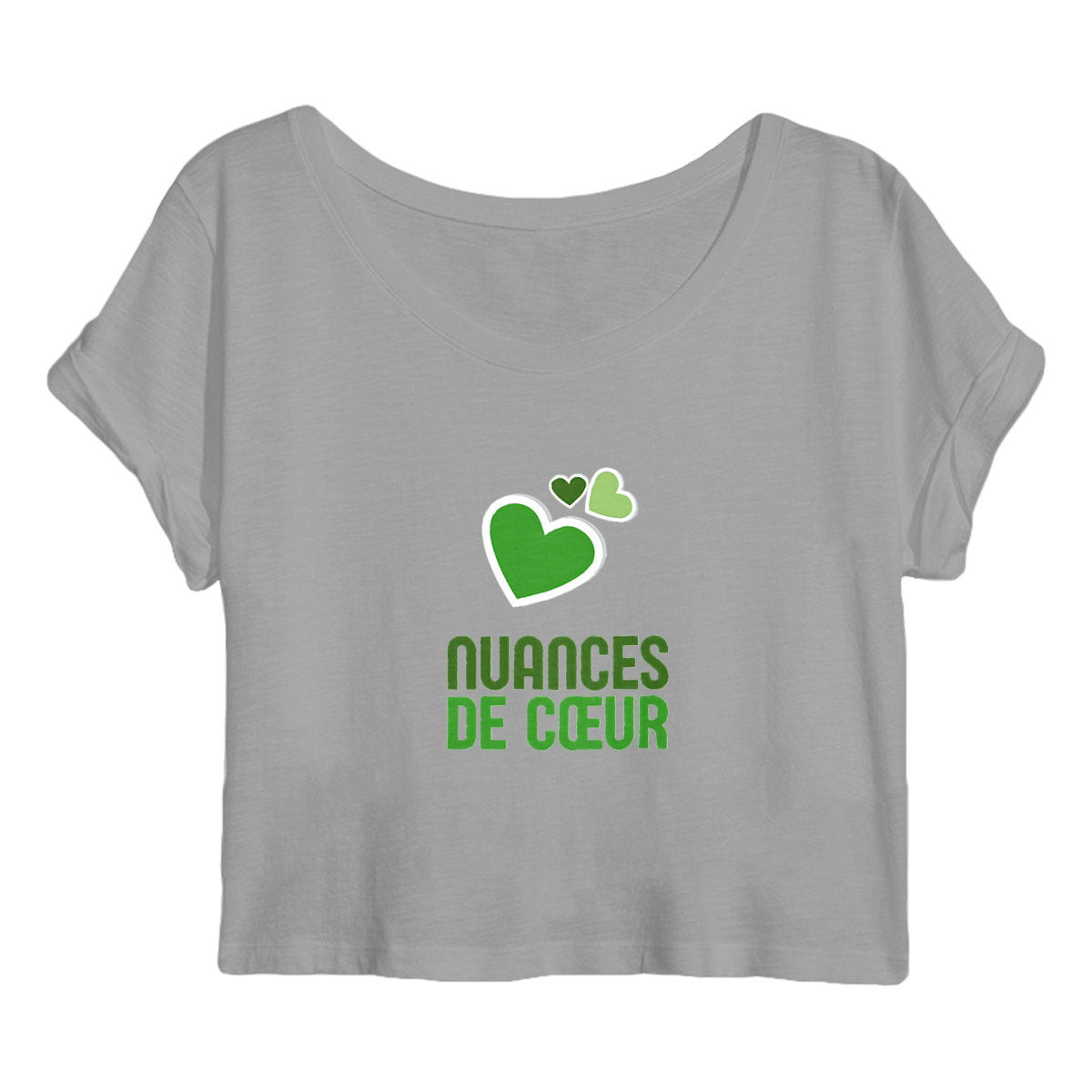 Crop top Femme - Nuances de Coeur Vert pour un Style Unique - face_gris