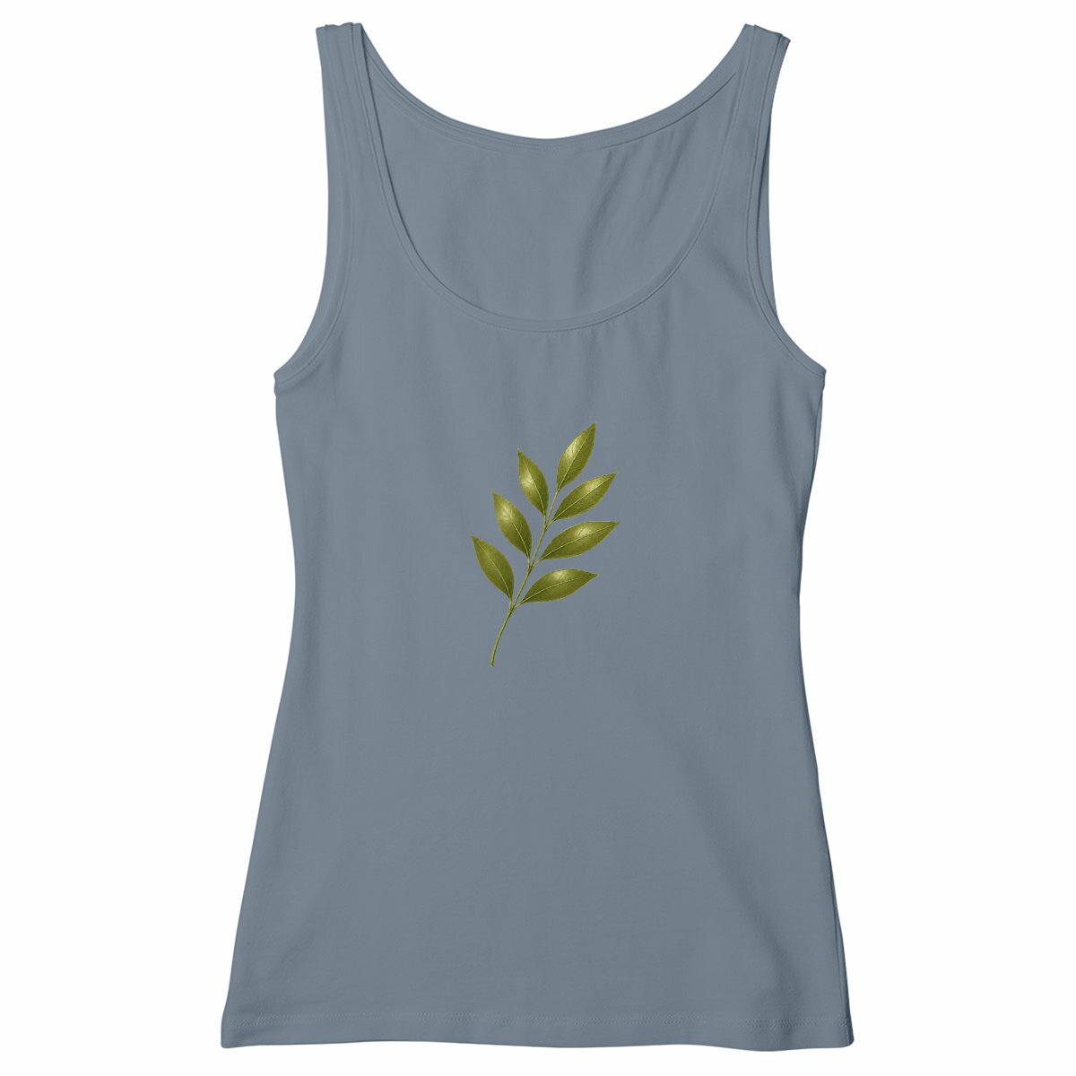 Débardeur Femme Cintré - Élégance Naturelle avec Feuilles Vertes - face_gris