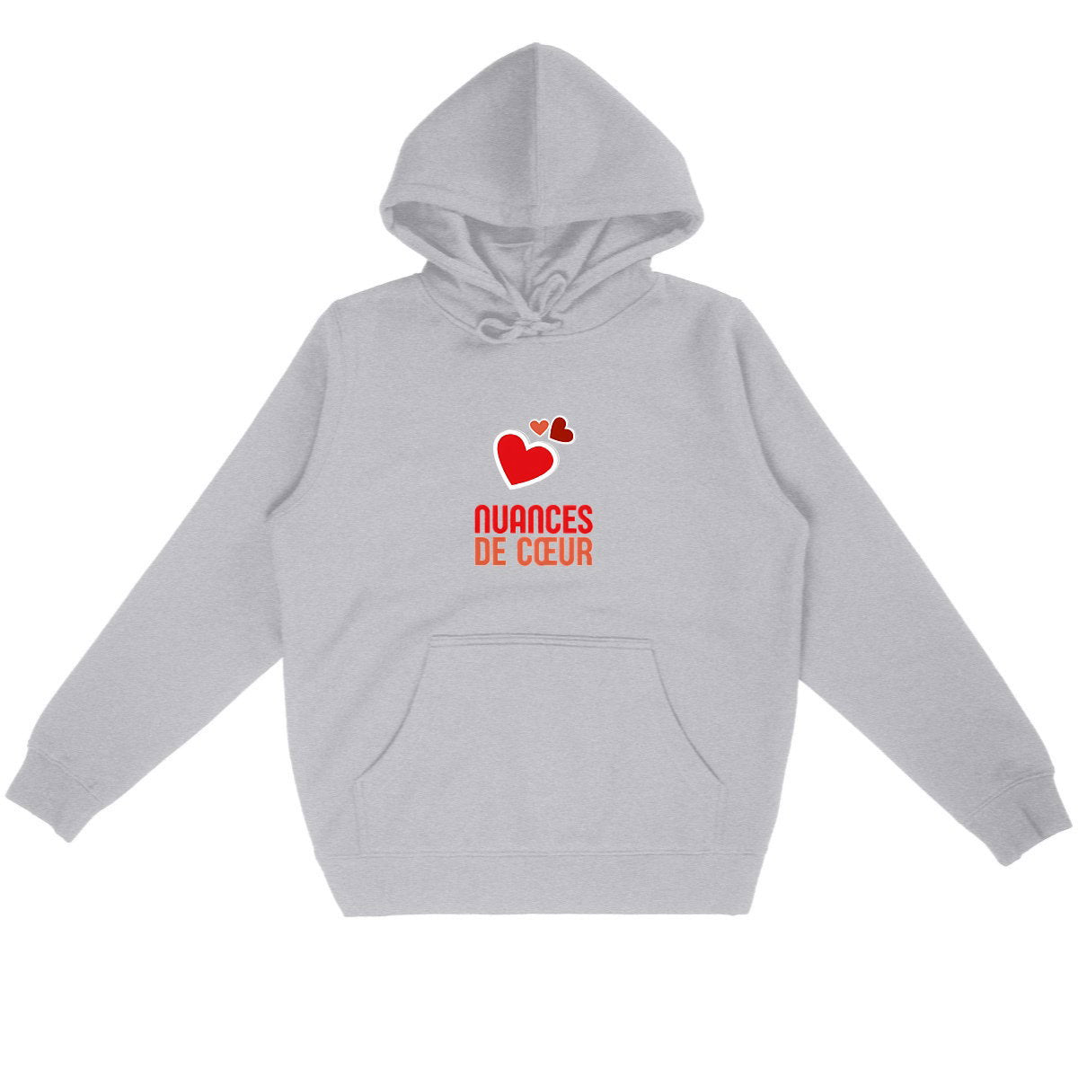 Sweat à capuche Léger Unisexe - Amour en nuances de coeurs rouges - face_gris