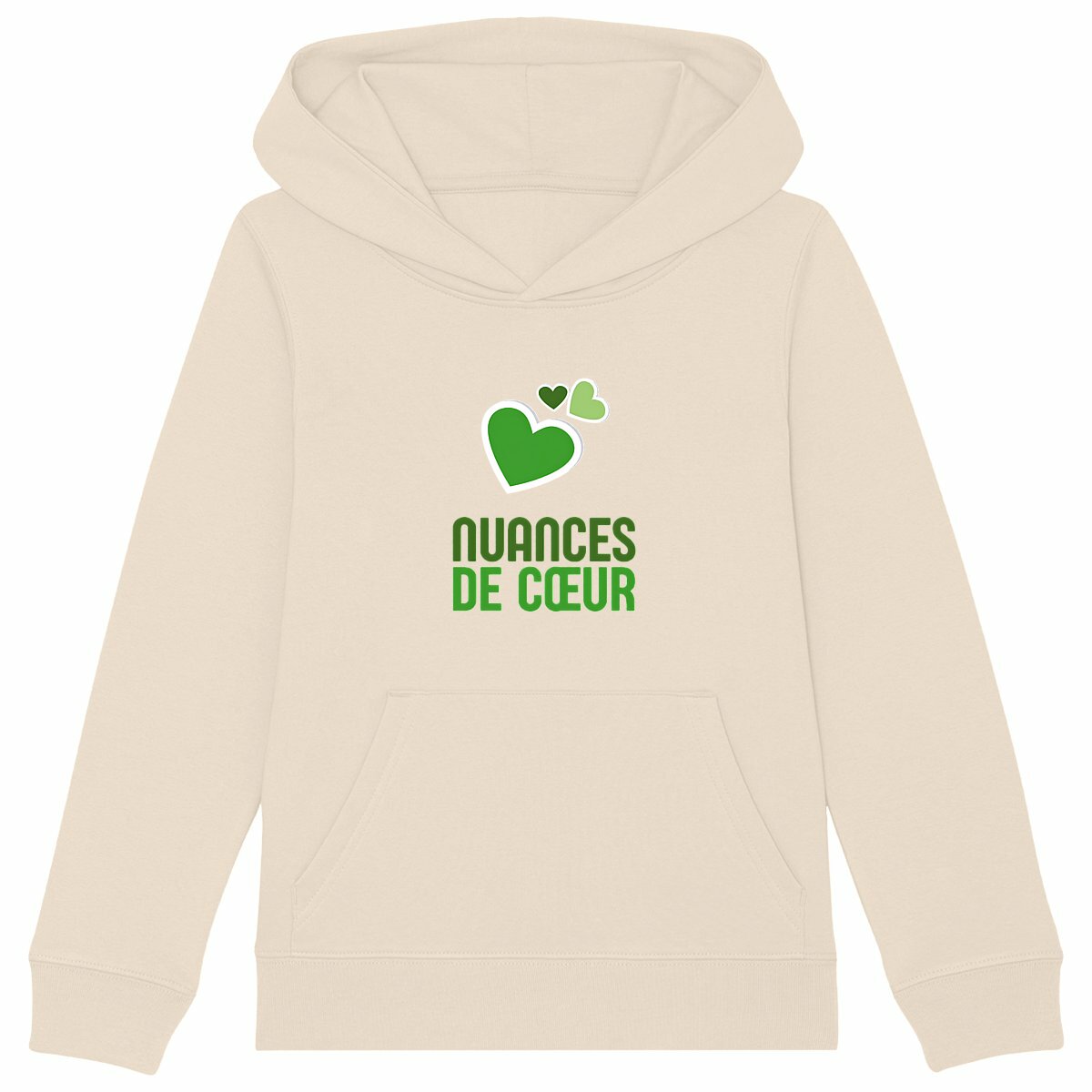 Sweat à capuche Epais Enfant - Amour en nuances de coeurs verts - face_ivoire
