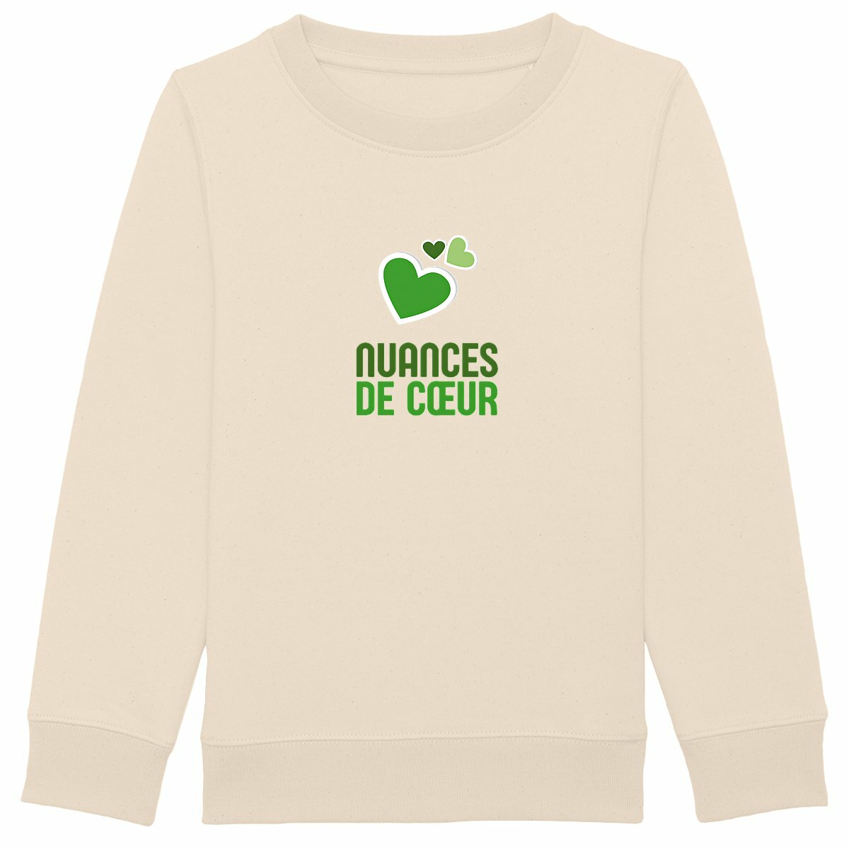 Sweat-shirt Epais Enfant : Nuances de Coeurs Verts - face_ivoire