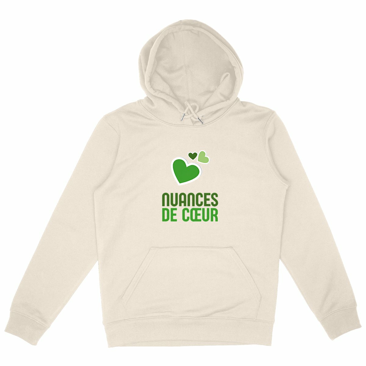 Sweat à capuche Epais Unisexe : Nuances de Cœurs Verts - face_ivoire