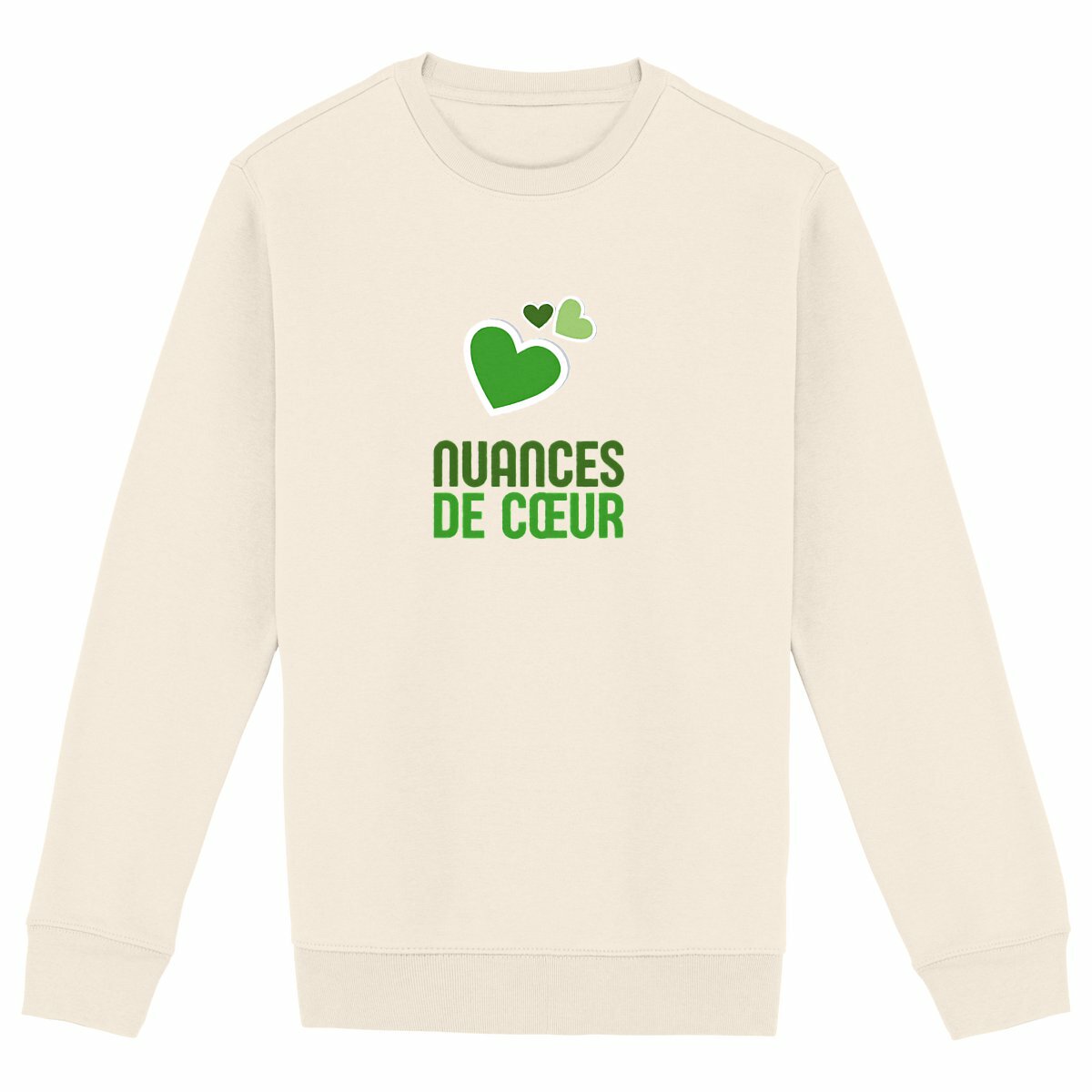 Sweat-shirt Epais Unisexe - Nuances de Coeurs Verts - face_ivoire