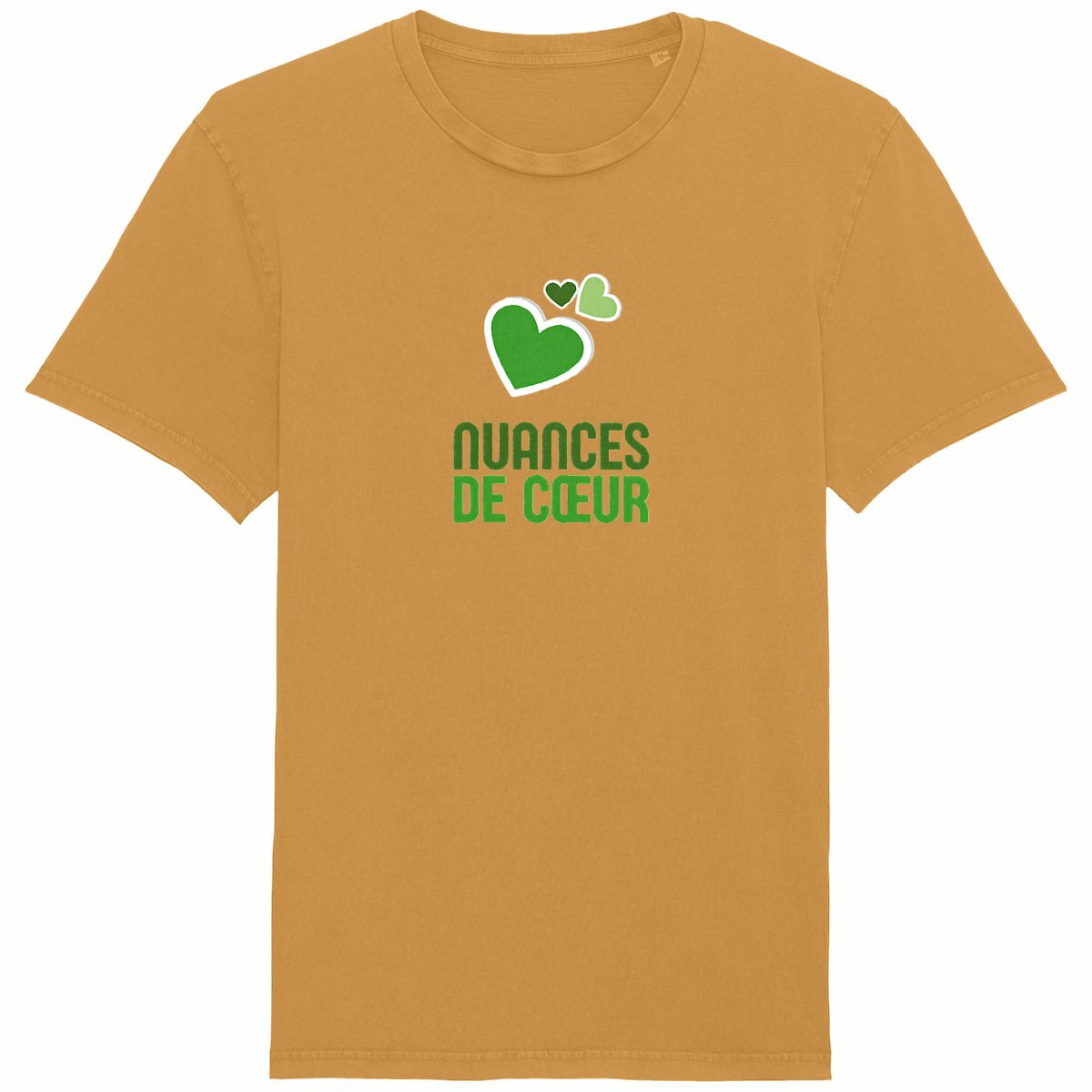 T-shirt Unisexe Vintage - Éclats de Coeurs Verts - face_jaune