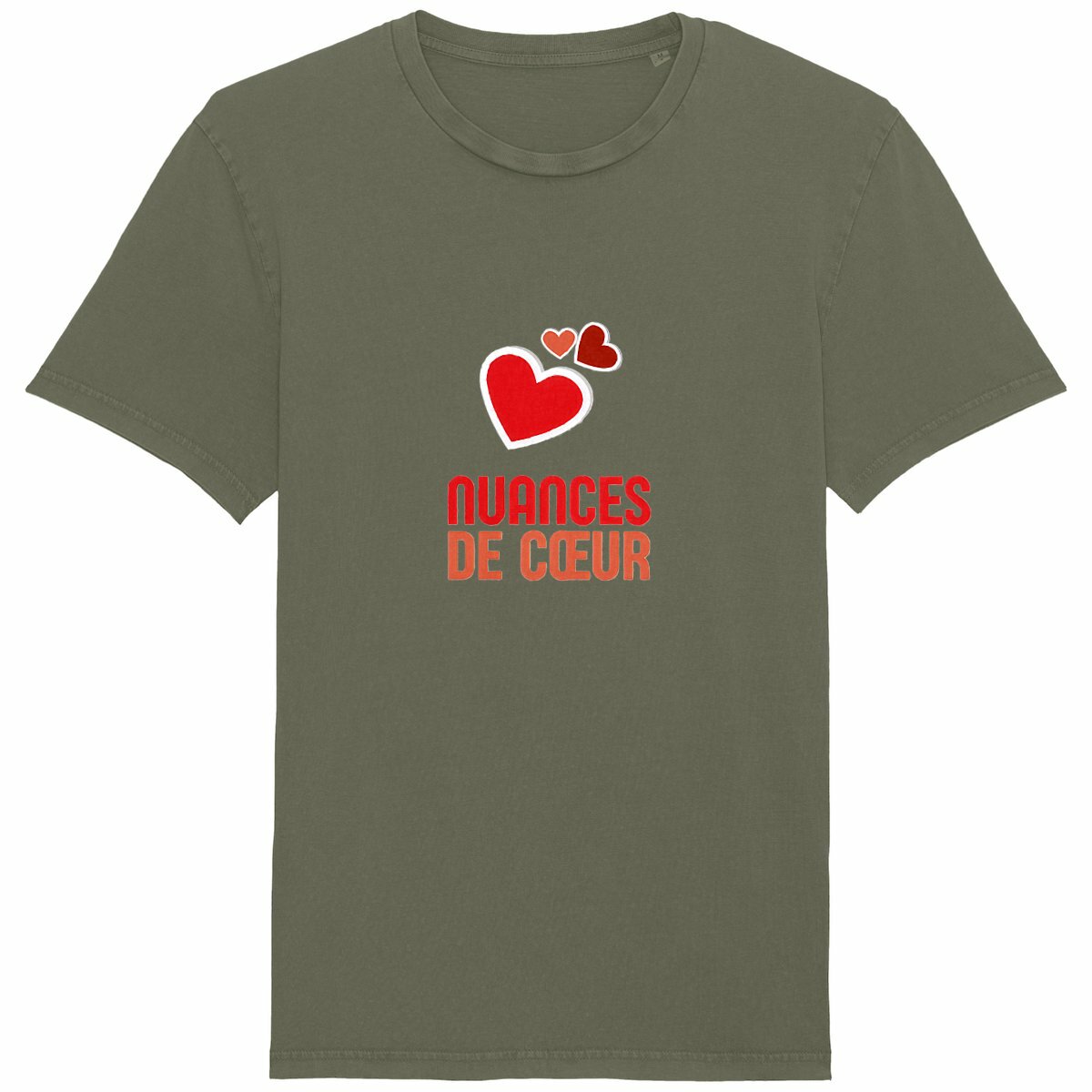 T-shirt Unisexe Vintage aux nuances de coeurs rouges - face_kaki