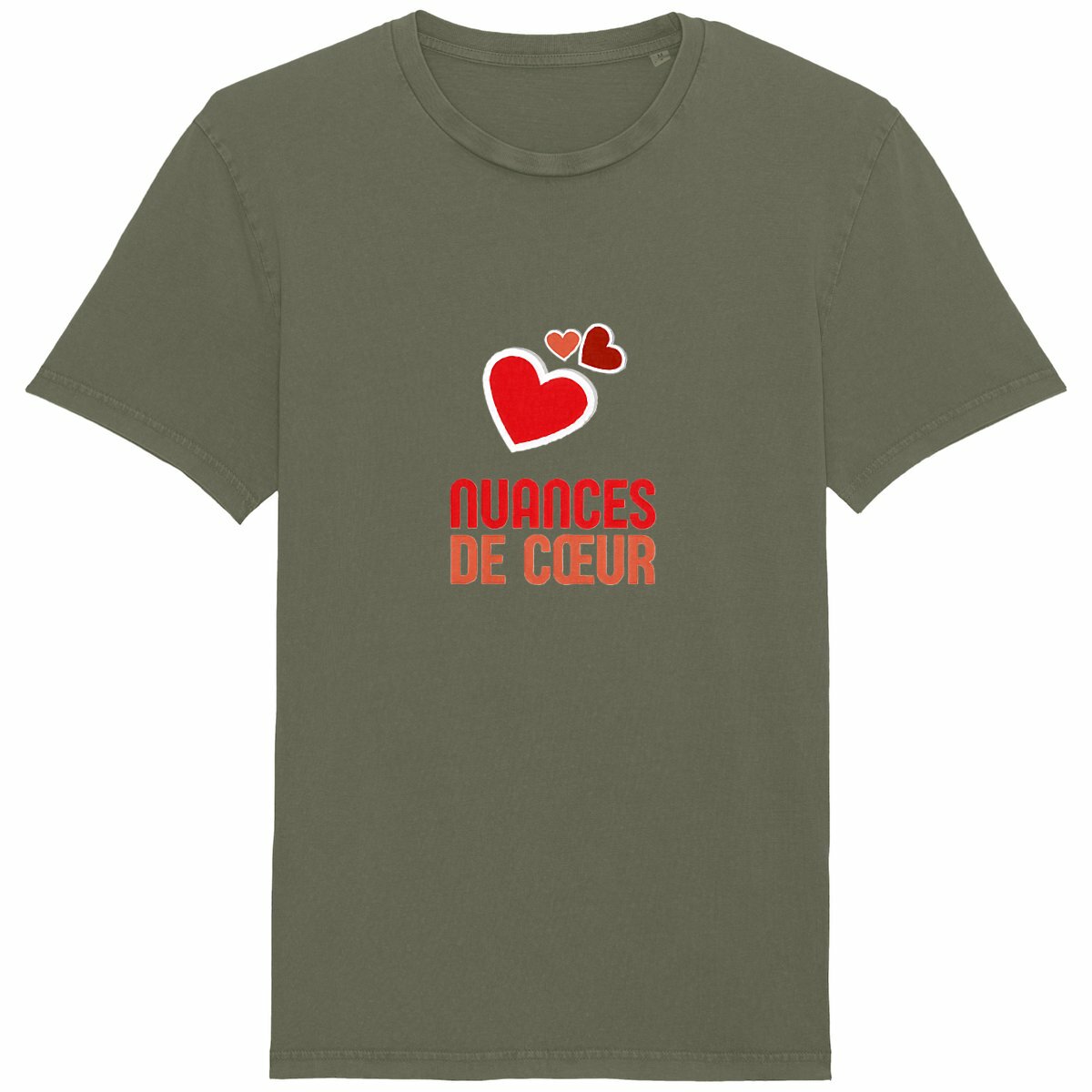 T-shirt Unisexe Vintage : Nuances de Coeurs Rouges - face_kaki