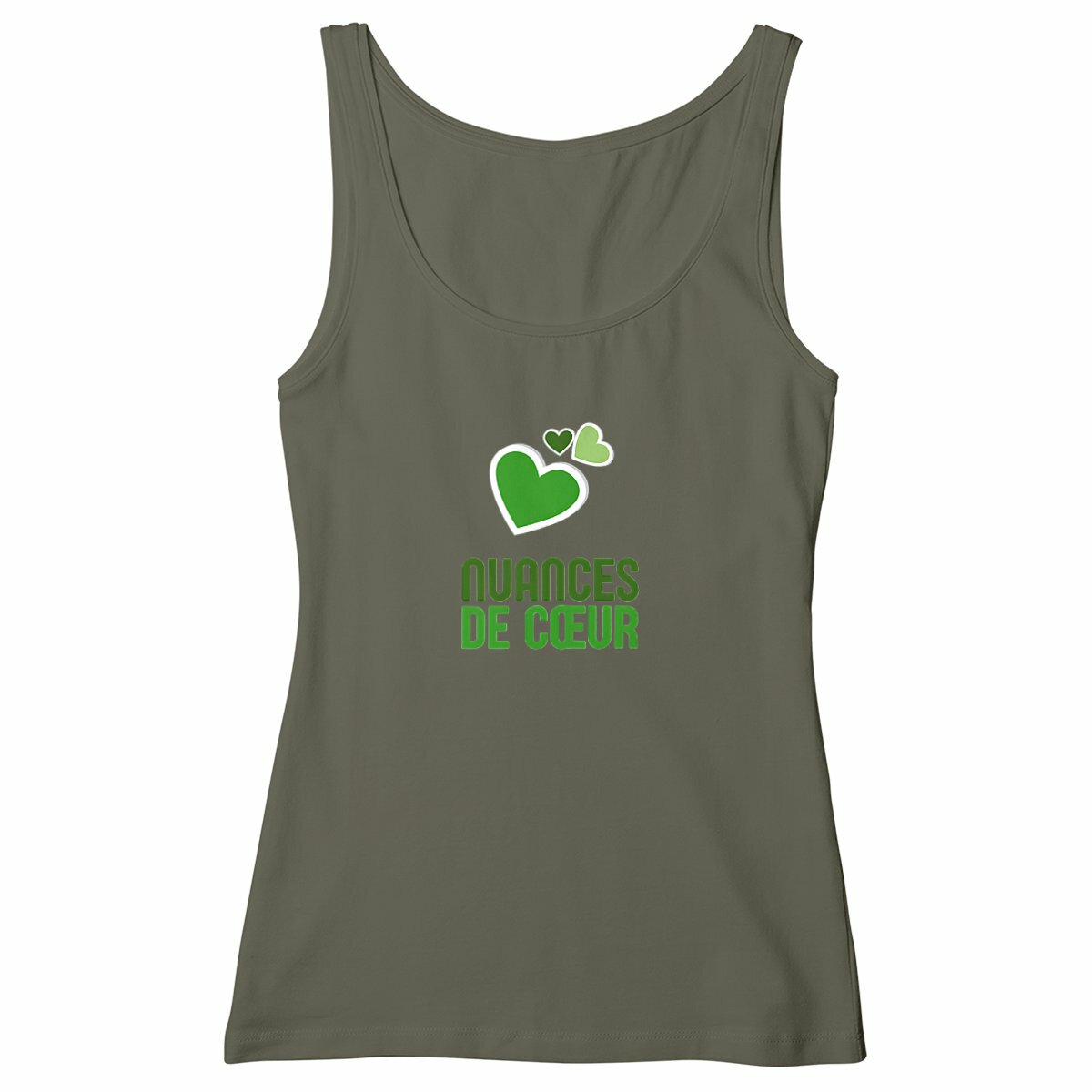 Débardeur Femme Cintré - Élégance des Nuances de Cœurs Verts - face_kaki