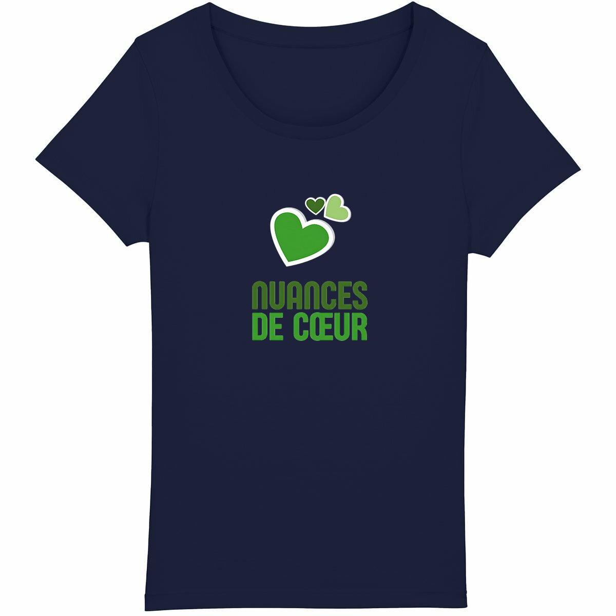 T-shirt Femme Léger - Nuances de Coeurs Verts pour un Style Unique - face_marine