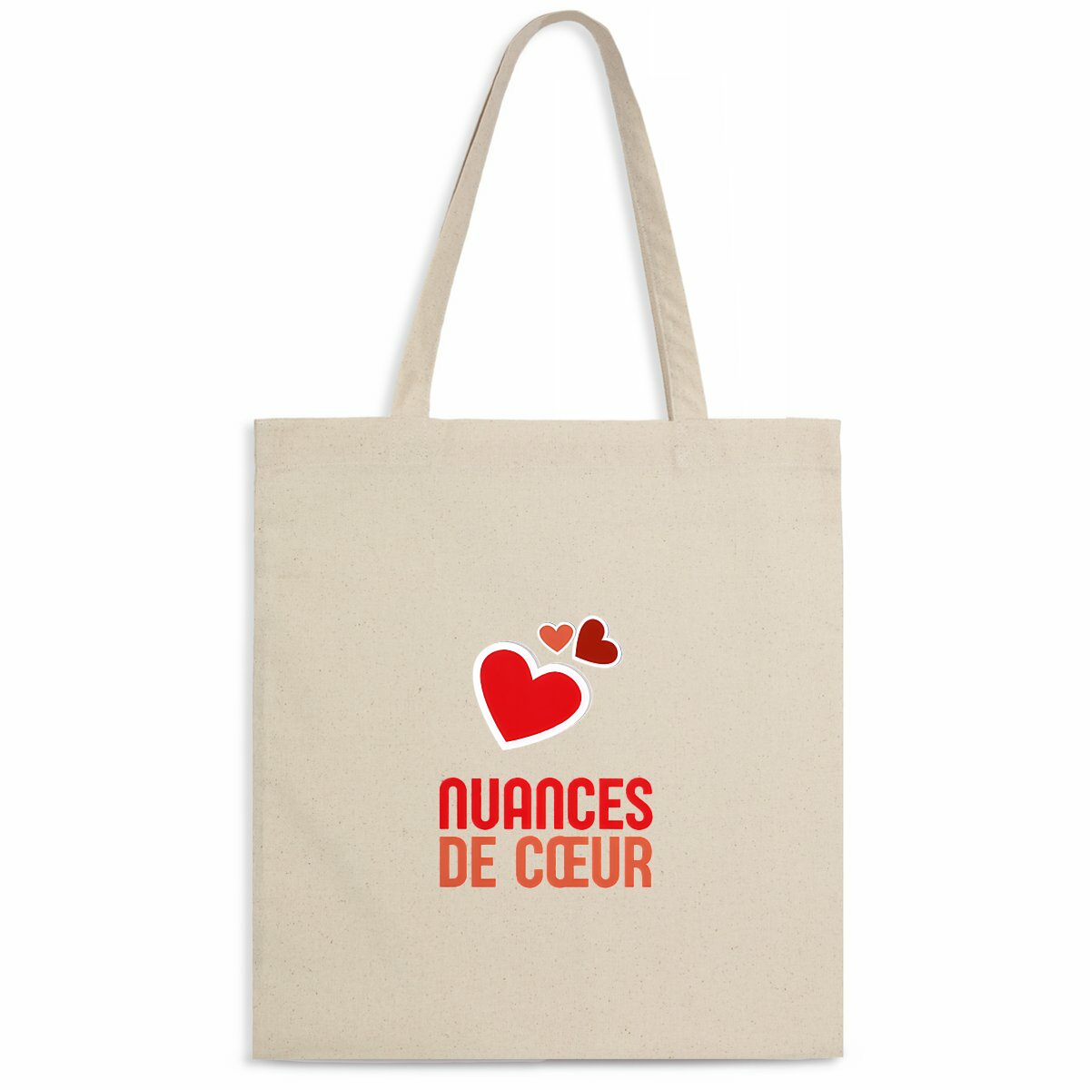 Totebag léger : Amour en nuances de coeurs rouges - face_naturel