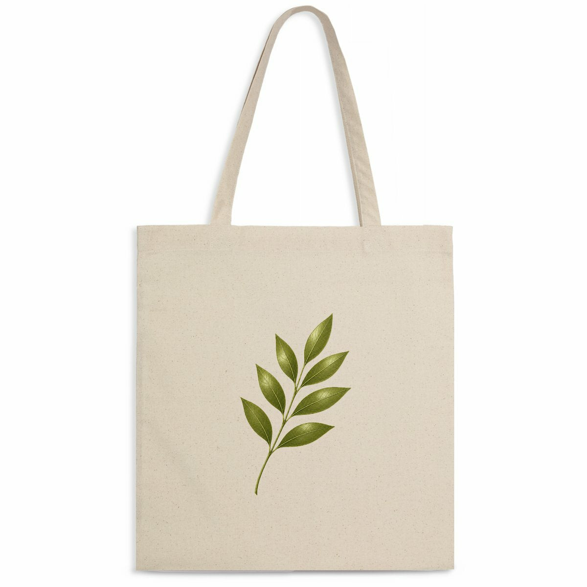 Totebag léger - Élégance naturelle avec tige et feuilles vertes - face_naturel
