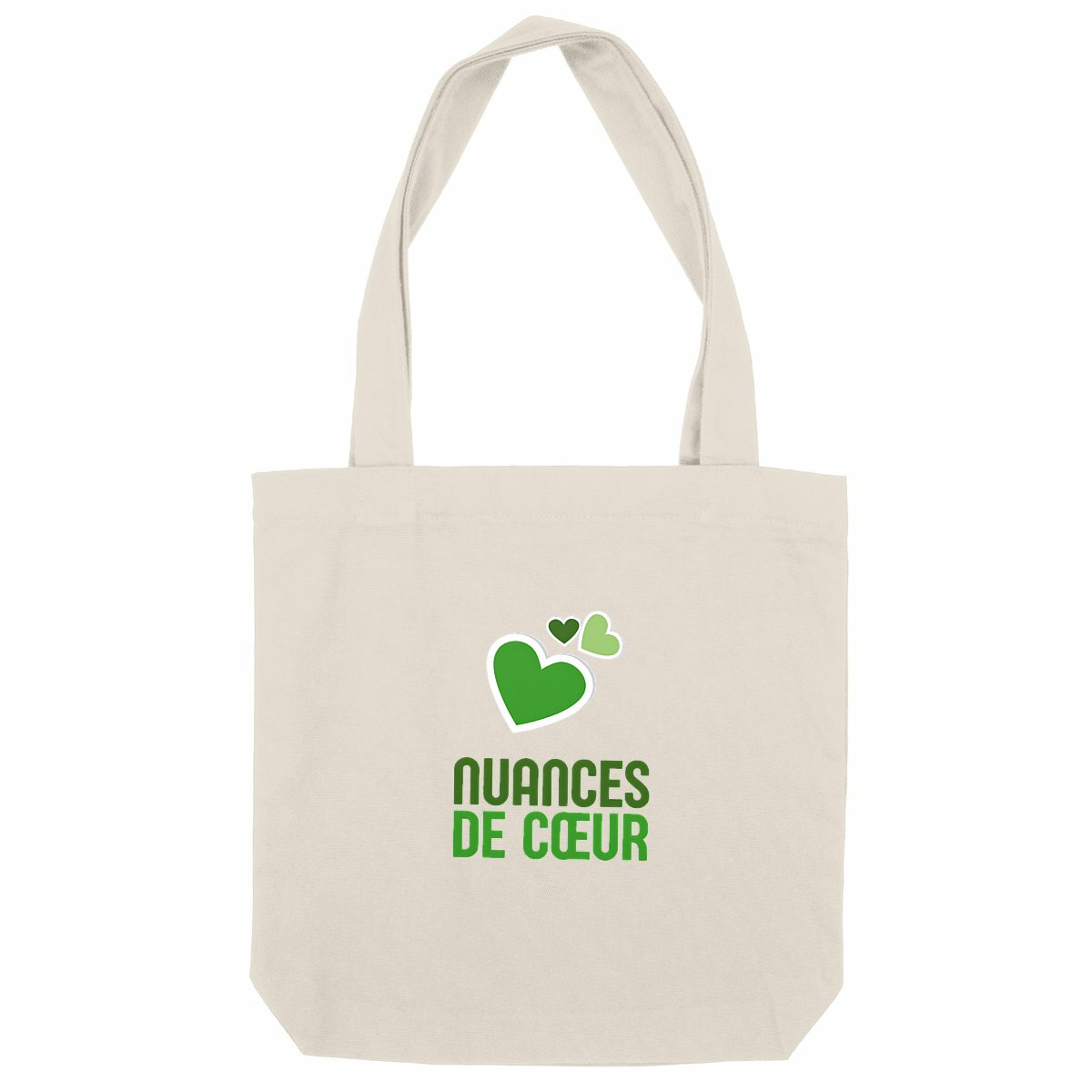 Totebag épais aux nuances de coeurs verts - face_naturel