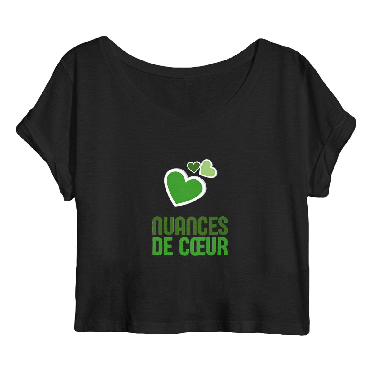 Crop top Femme - Nuances de Coeur Vert pour un Style Unique - face_noir