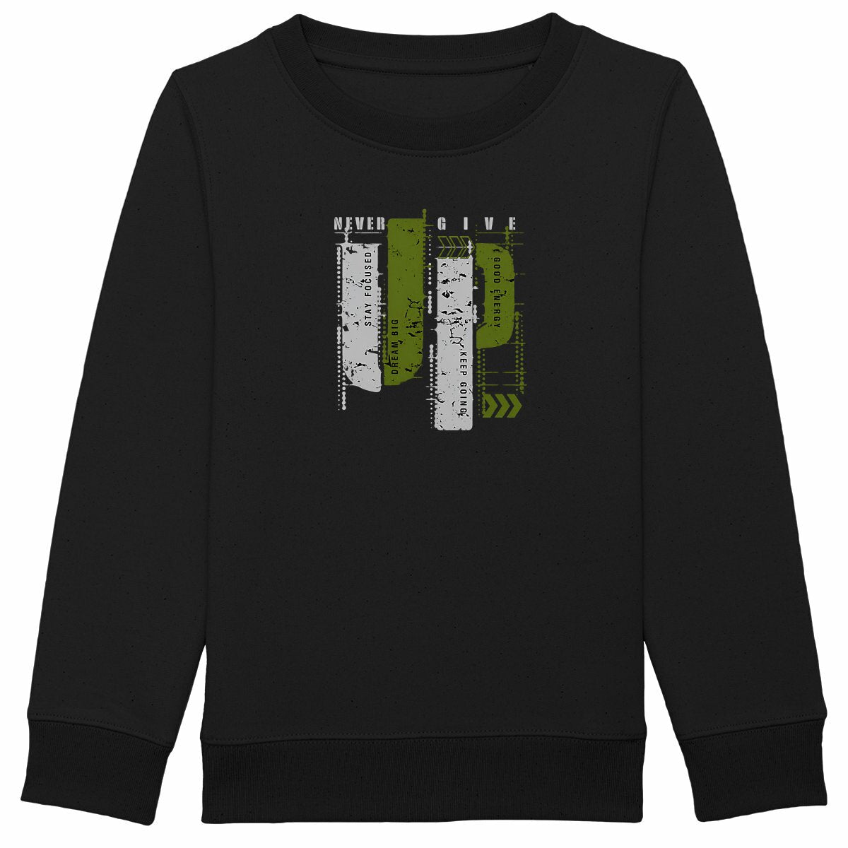 Sweat-shirt Epais Enfant - Élégance en Gris et Vert Olive - face_noir