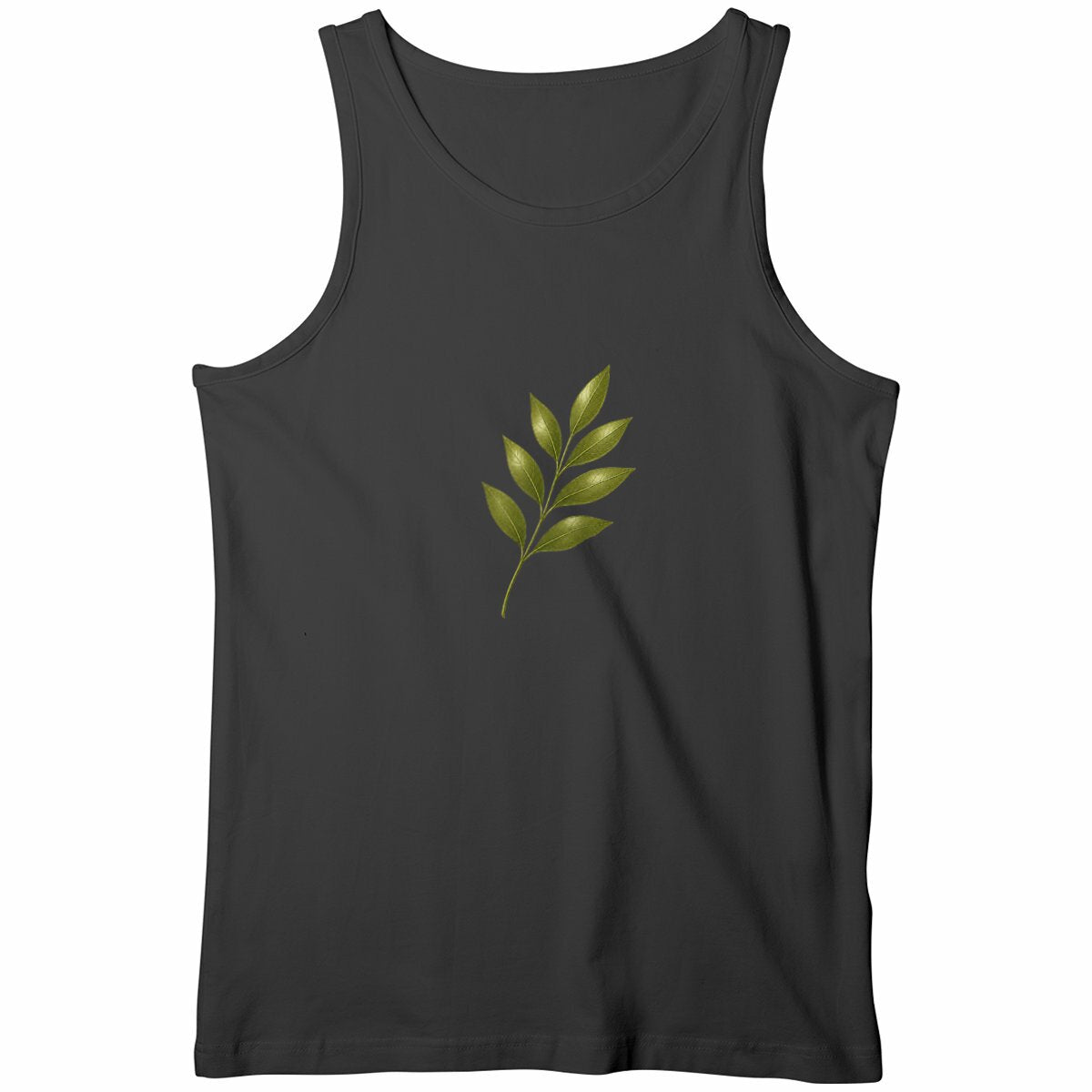 Débardeur Homme - Élégance Naturelle avec Tige et Feuilles Vertes - face_noir