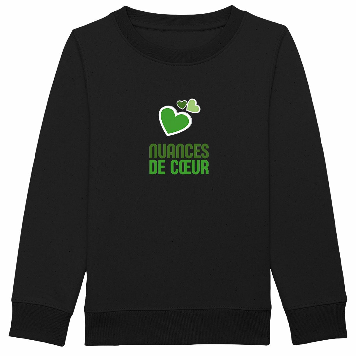 Sweat-shirt Epais Enfant : Nuances de Coeurs Verts - face_noir