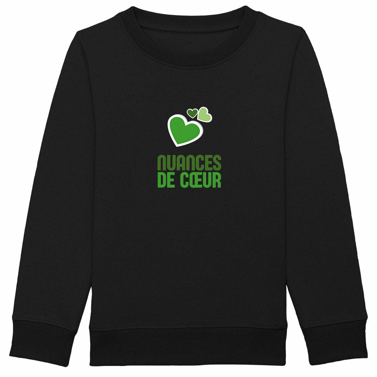 Sweat-shirt Epais Enfant aux Nuances de Coeur Vert - face_noir