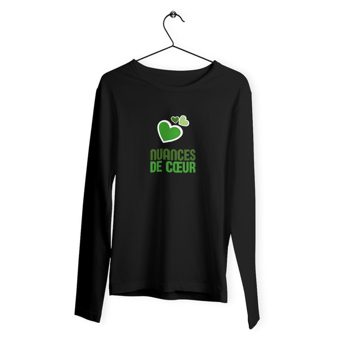 T-shirt Homme classique manches longues - Nuances de coeurs verts - face_noir