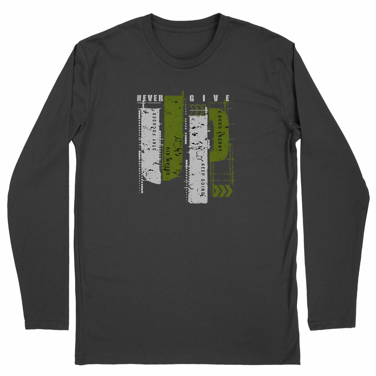 T-shirt Homme classique manches longues en gris et vert olive - face_noir