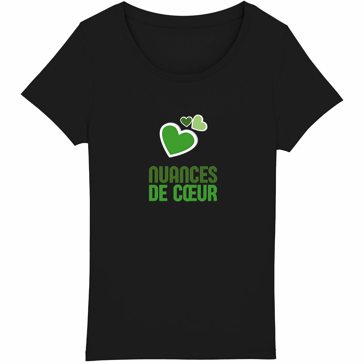 T-shirt Femme Léger - Nuances de Coeurs Verts pour un Style Unique - face_noir