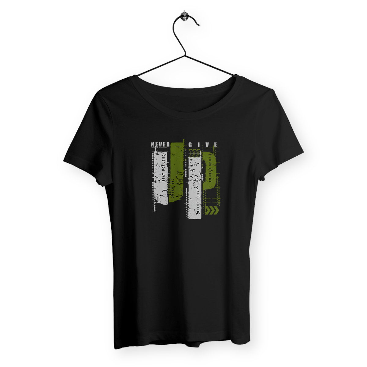 T-shirt Femme Léger : Élégance en Gris et Vert Olive - face_noir