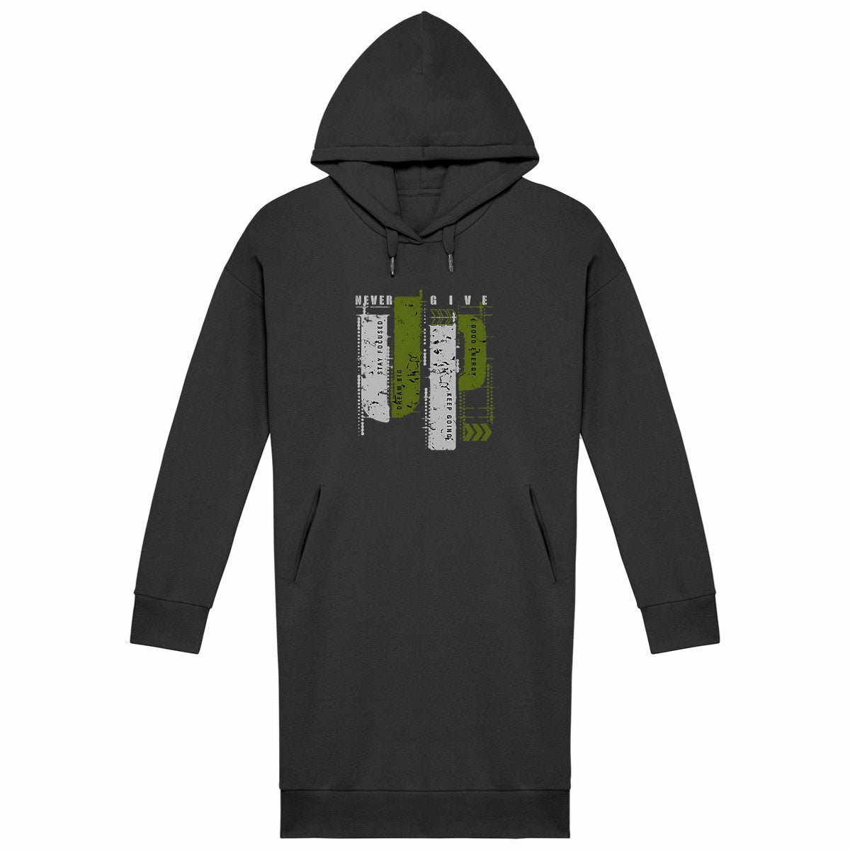 Robe Sweat Femme : Élégance en Gris et Vert Olive - face_noir