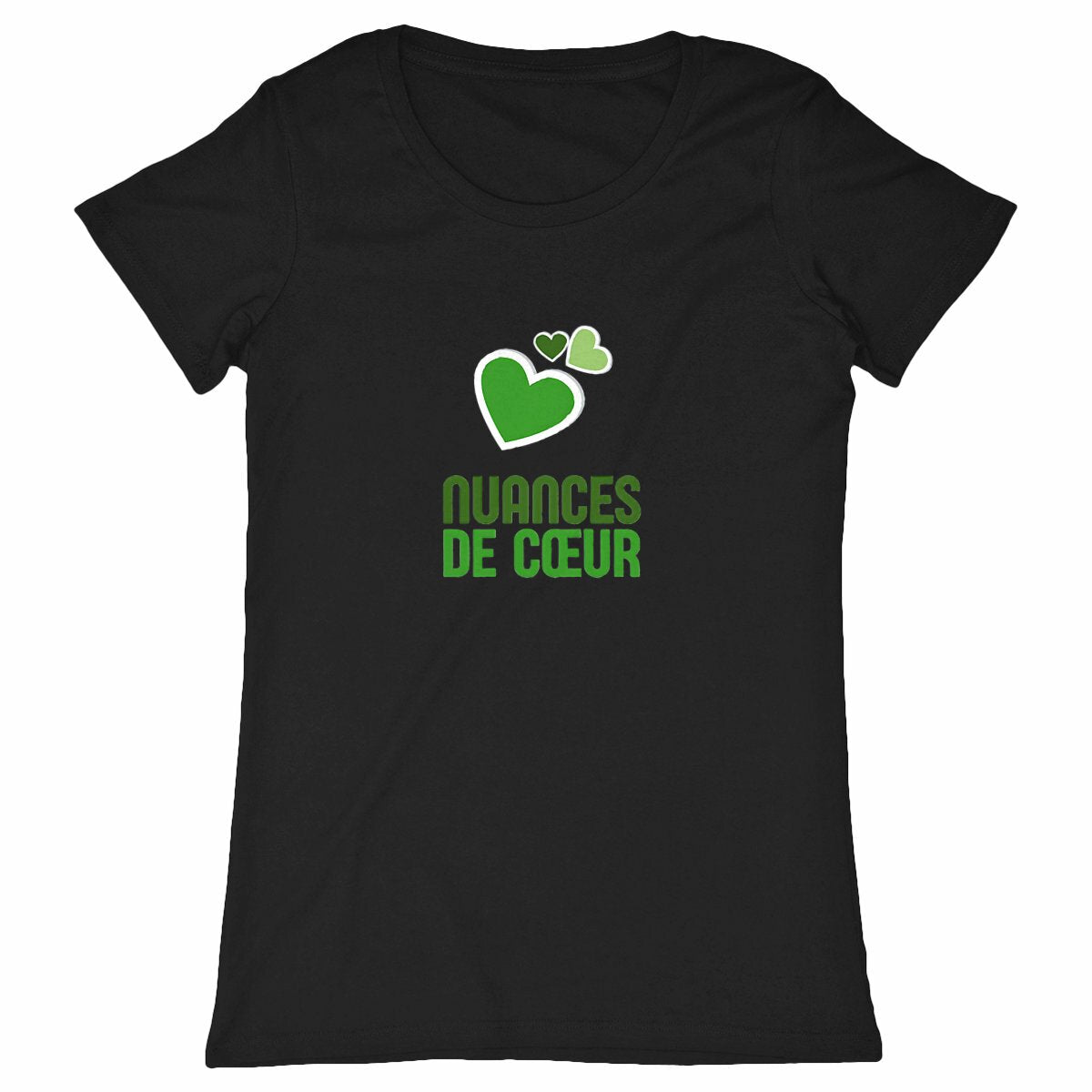 T-shirt Femme Classique – Nuances de Cœurs Verts - face_noir