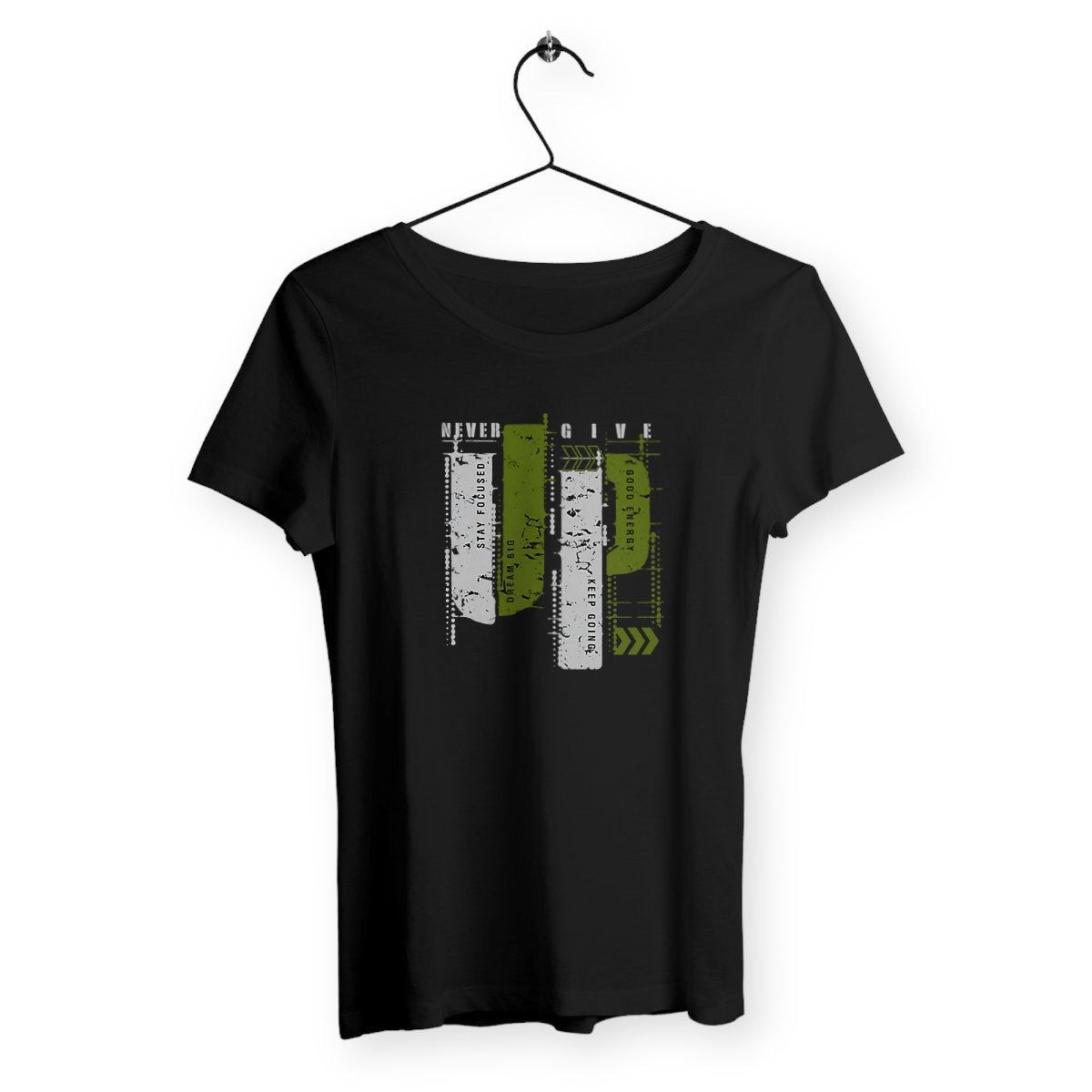 T-shirt Femme Classique : élégance en Gris et Vert Olive - face_noir