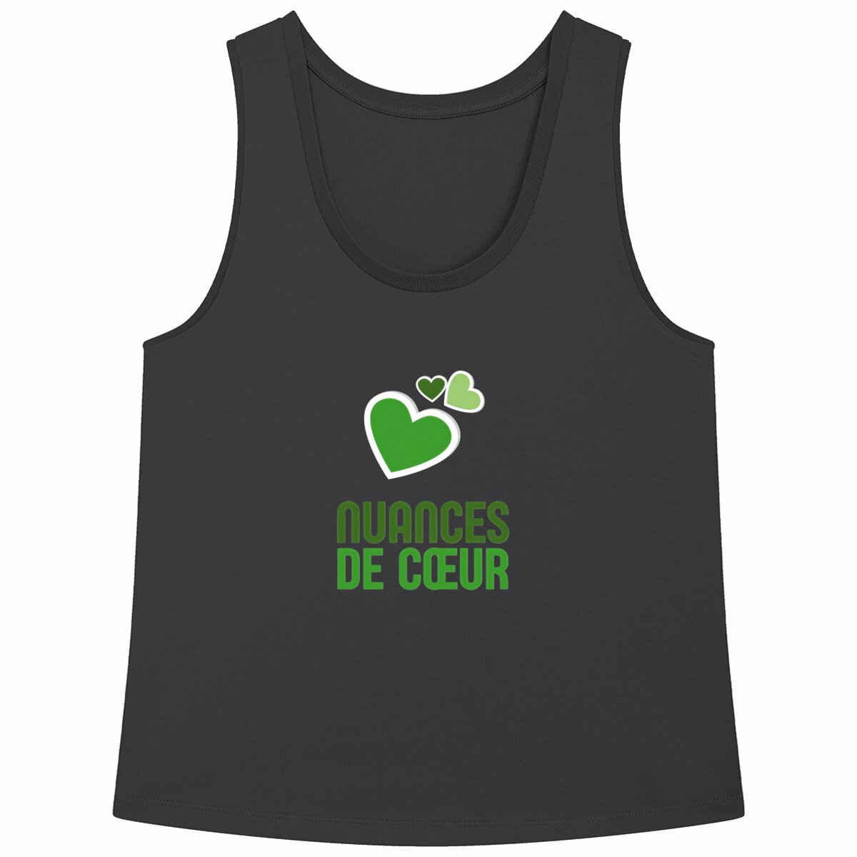 Débardeur Femme Ample : Élégance des Cœurs Verts - face_noir