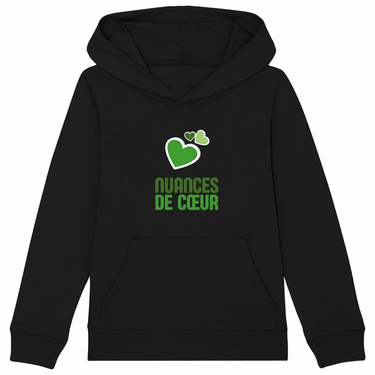 Sweat à capuche Epais Enfant - Amour en nuances de coeurs verts - face_noir