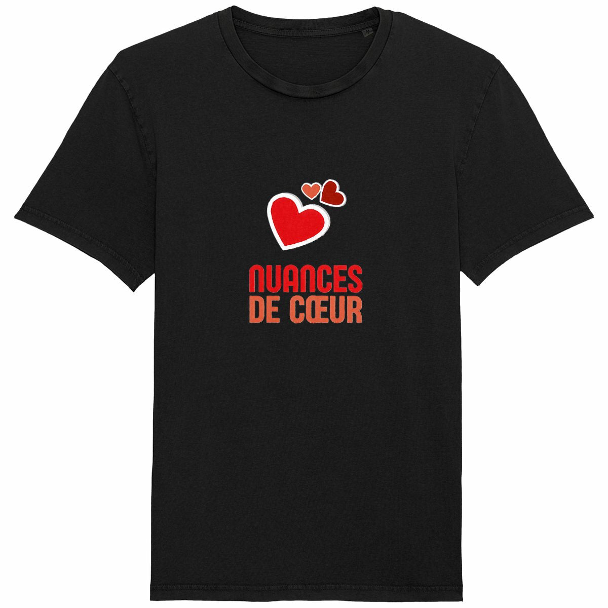 T-shirt Unisexe Vintage aux nuances de coeurs rouges - face_noir
