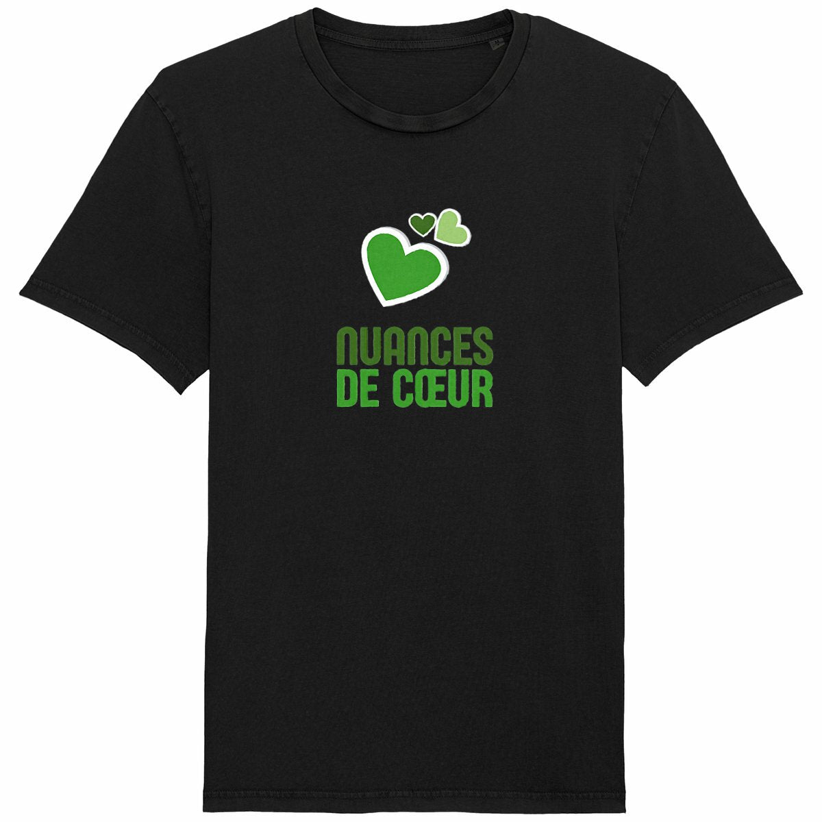 T-shirt Unisexe Vintage aux nuances de coeurs verts - face_noir