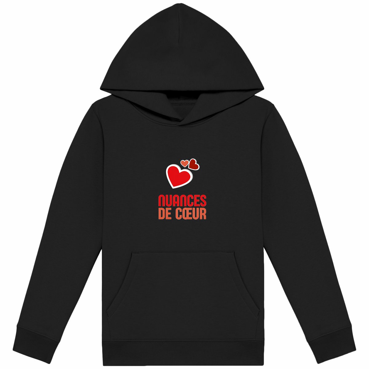 Sweat à capuche Léger Enfant - Nuances de coeurs rouges - face_noir