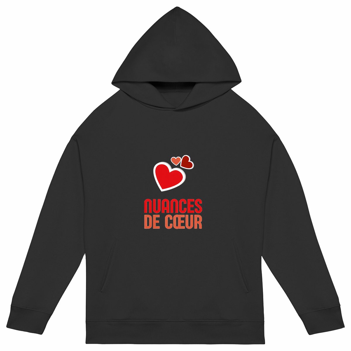 Sweat à capuche Unisexe Oversized - Amour en nuances de coeurs rouges - face_noir