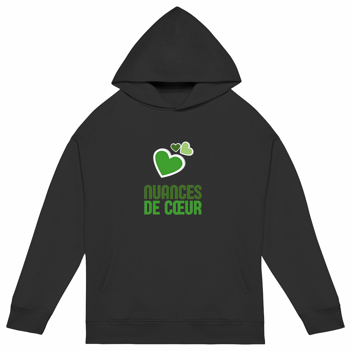 Sweat à capuche Unisexe Oversized : Amour en nuances de verts - face_noir