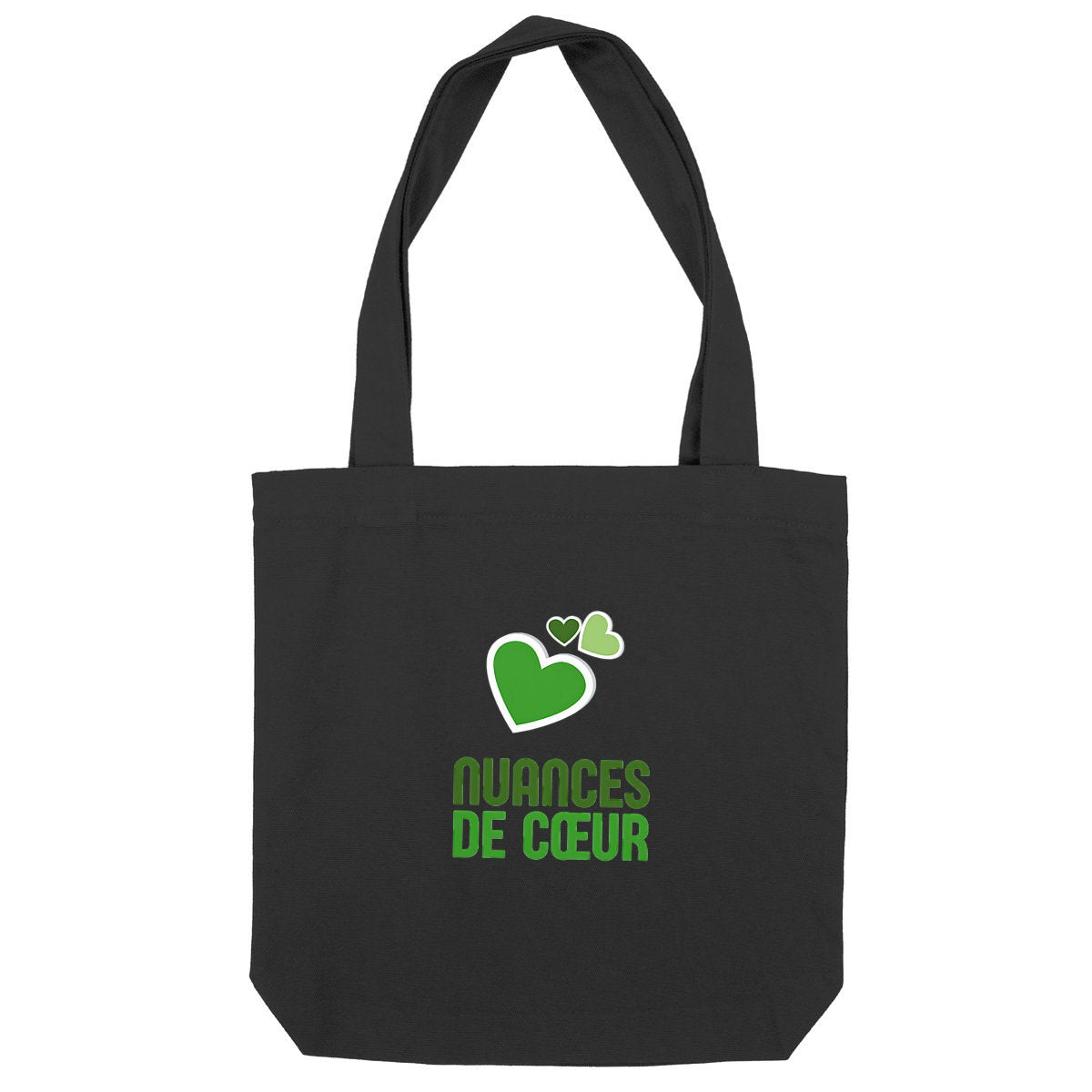 Totebag épais aux nuances de coeurs verts - face_noir