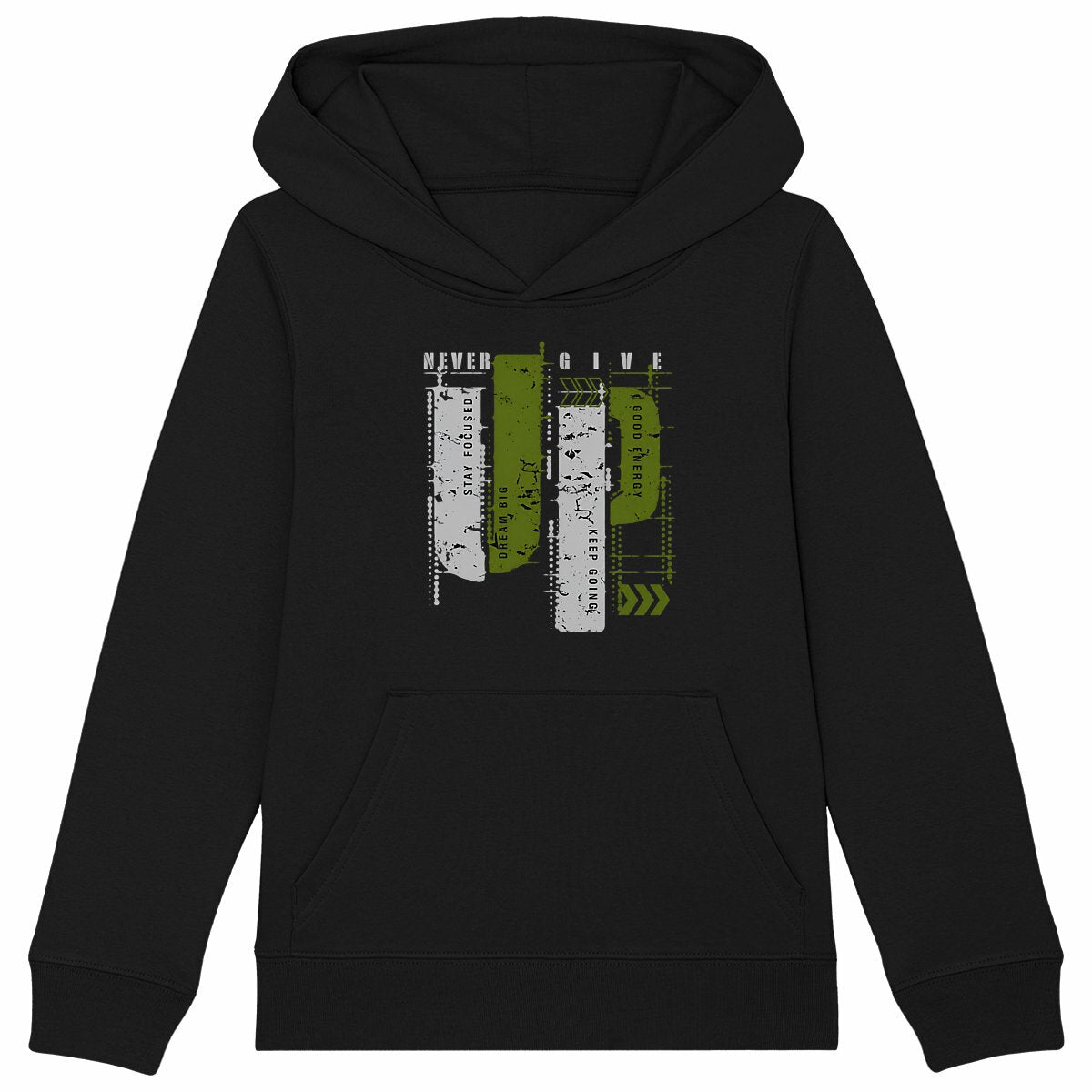Sweat à capuche Epais Enfant - Élégance en Gris et Vert Olive - face_noir