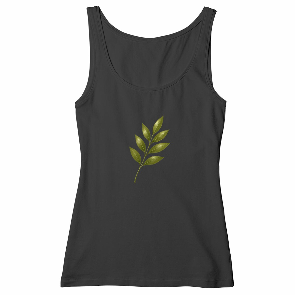Débardeur Femme Cintré - Élégance Naturelle avec Feuilles Vertes - face_noir