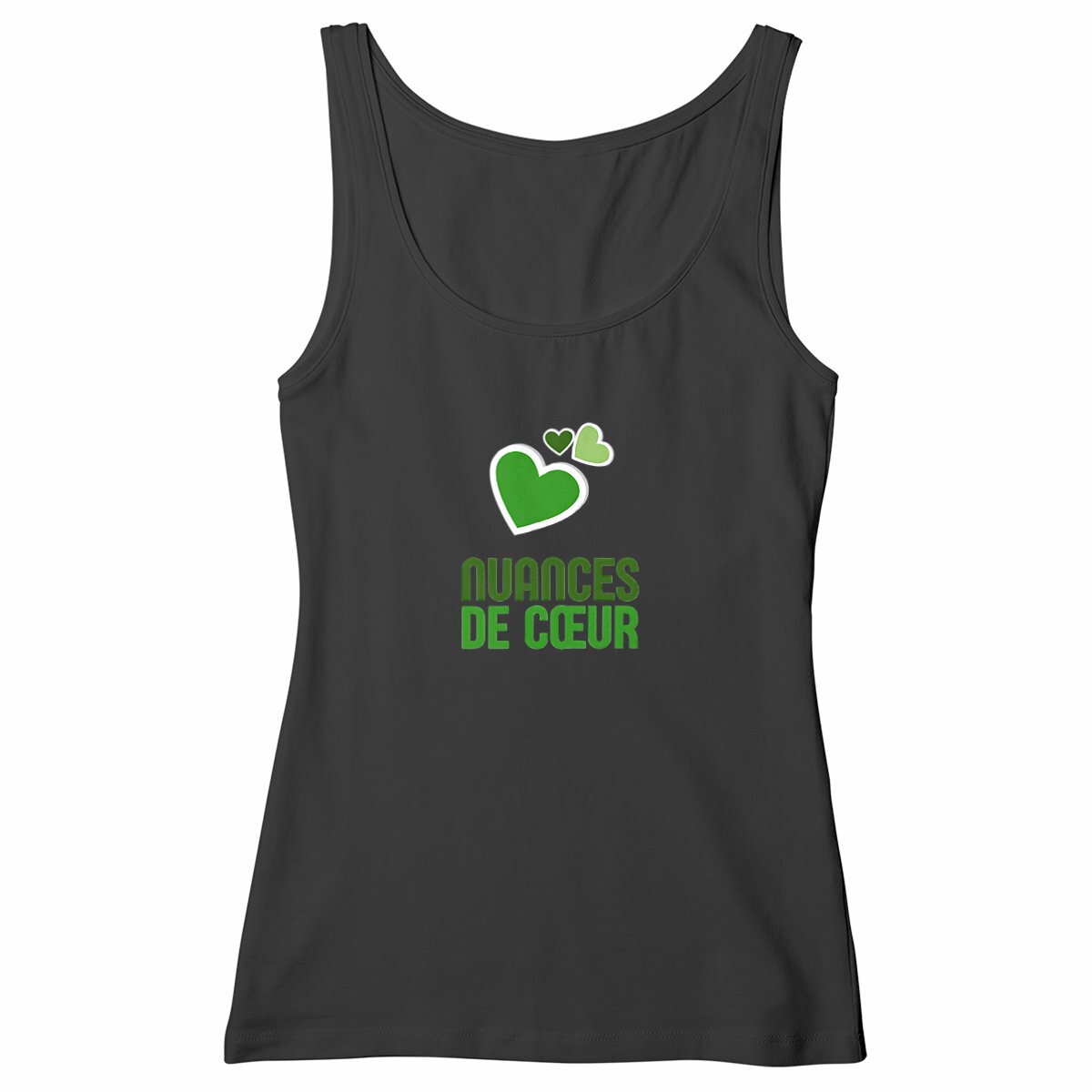 Débardeur Femme Cintré - Élégance des Nuances de Cœurs Verts - face_noir