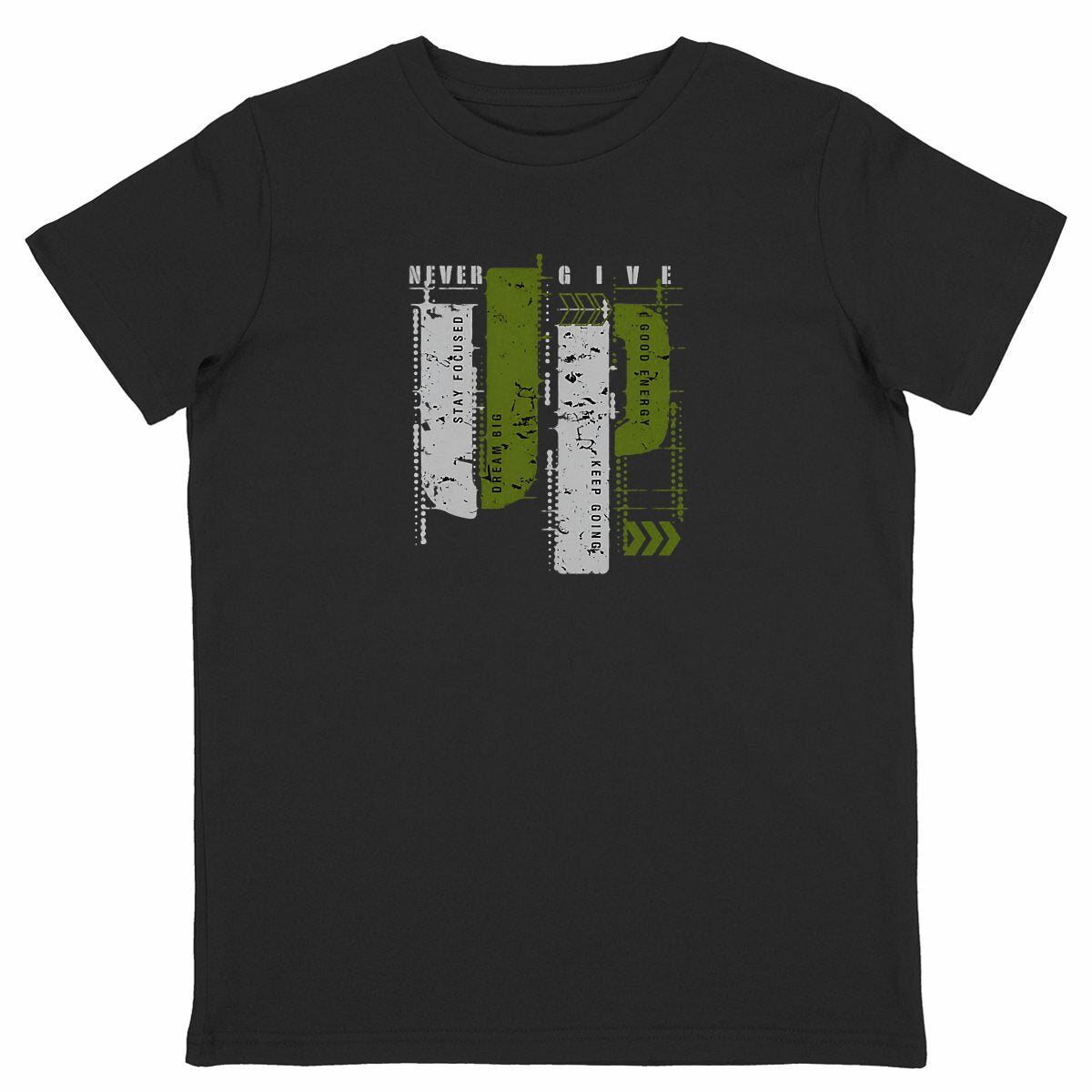 T-shirt Enfant Léger : élégance Gris et Vert pour les Petits - face_noir