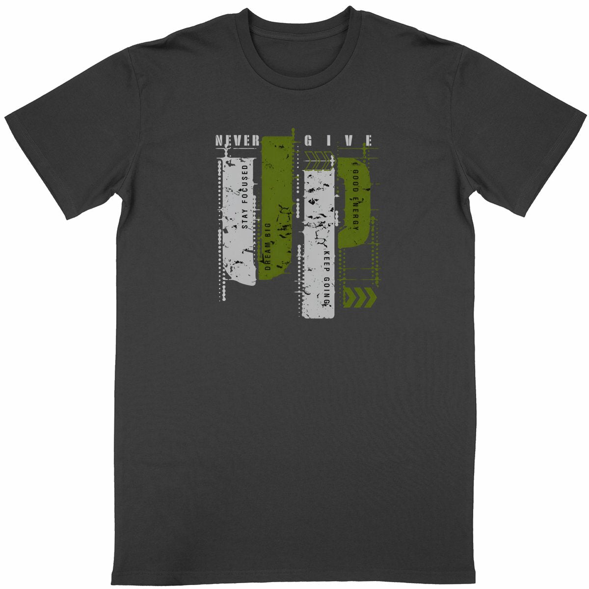 T-shirt Unisexe Classique en Gris et Vert Olive - face_noir