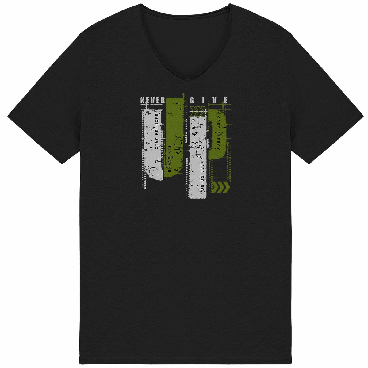 T-shirt Homme Slub: Élégance en Gris et Vert Olive - face_noir
