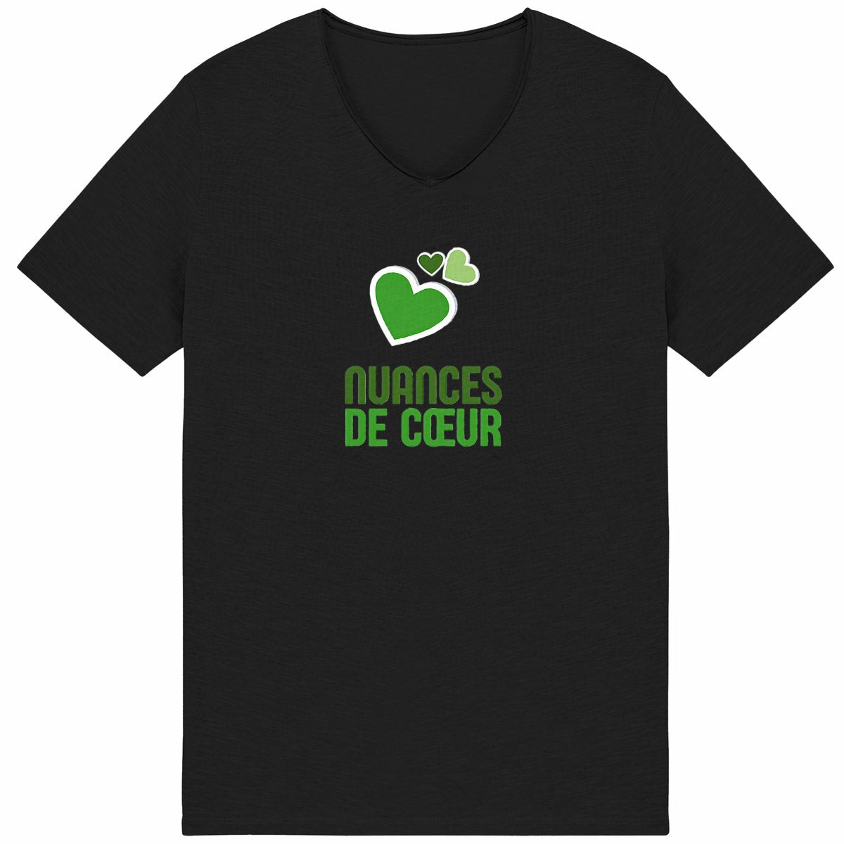 T-shirt Homme Slub : Nuances de Coeurs Verts - face_noir