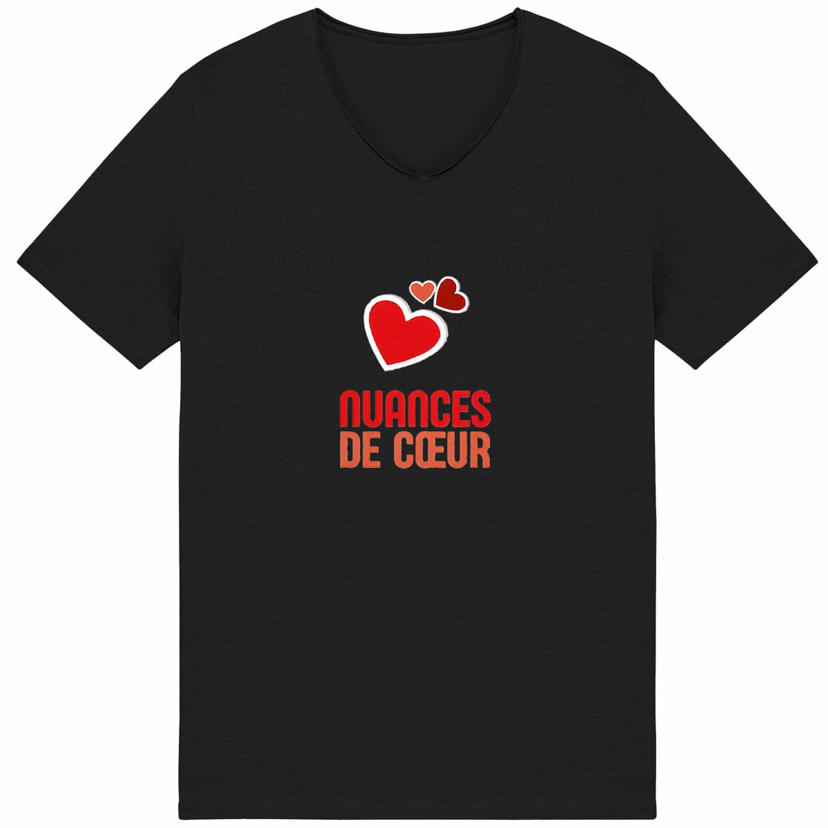 T-shirt Homme Slub - Nuances de coeurs rouges - face_noir