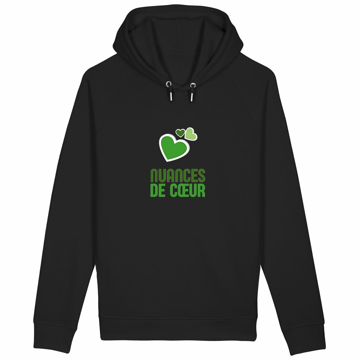 Sweat à capuche avec poches latérales - Amour en nuances de vert - face_noir